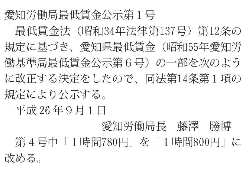 愛知の最低賃金